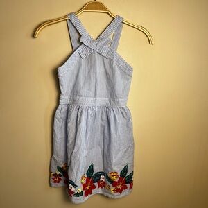 Nautica Girls Halter Neck Striped Dress with Painted Floral Bottom Cotton Size 8